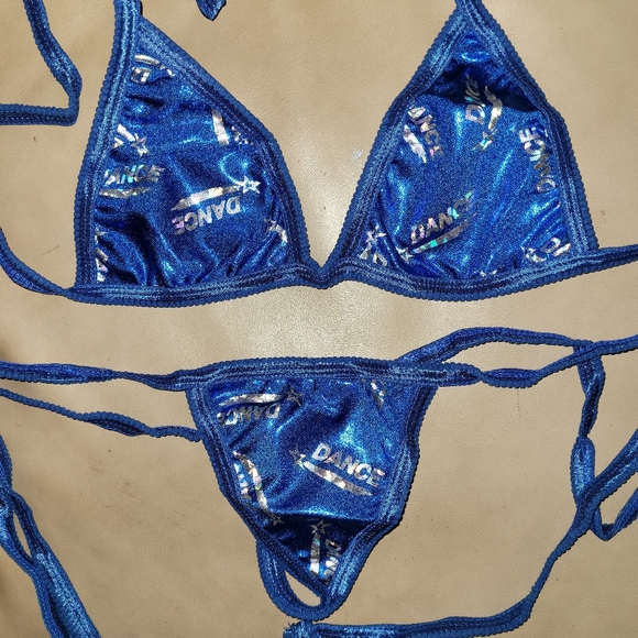 Handmade Metallic Blue & Silver Y-String Bikini - Picture 1 of 8